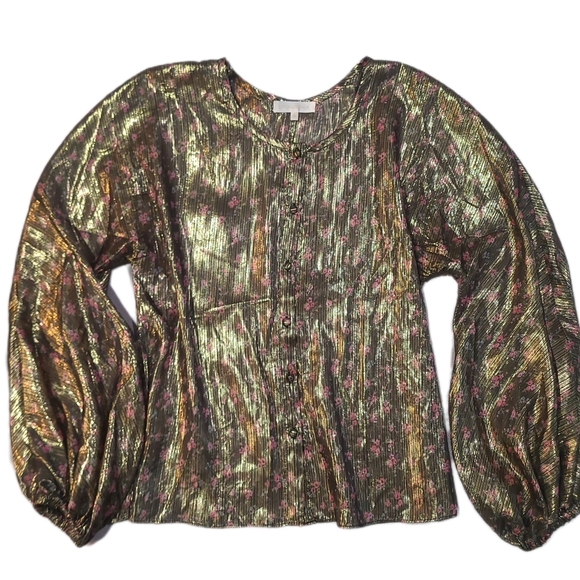 Love Shack Fancy Metallic 'Adeline' Gold Lamé Midnight Vine Balloon Sleeve XS - Picture 5 of 13